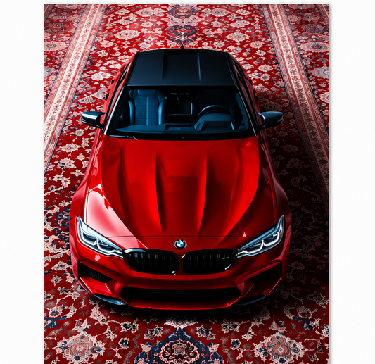 Red BMW M5 Vintage Persian Carpet Aesthetic Frame