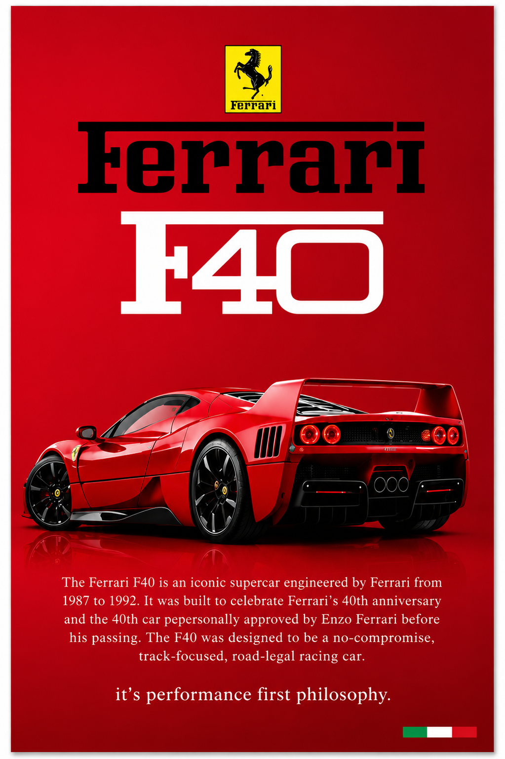 Ferrari F40 Supercar Vintage Specification Frame