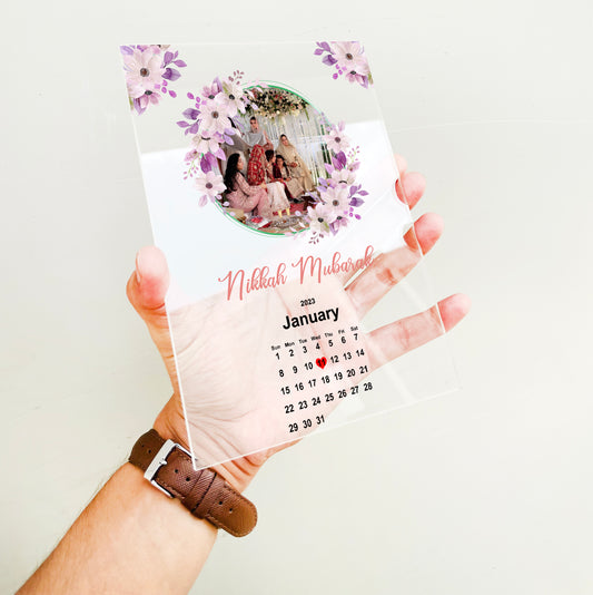 Acrylic Nikkah Mubarak Calendar Plaque